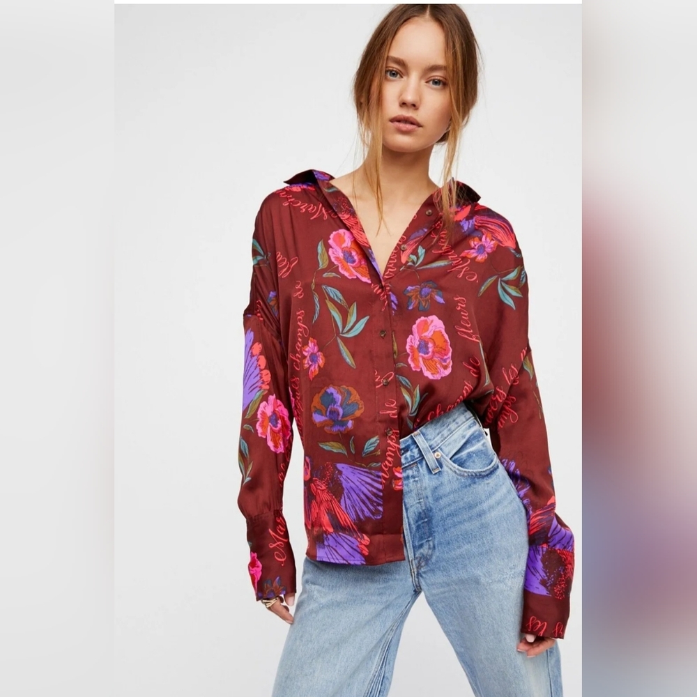 NWT Free People Silk Floral Top